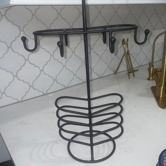 Dining Vintage Black Metal Mug Holder Plares Stand Tree Kitchen